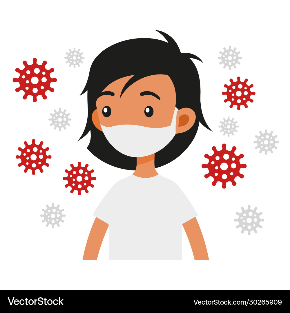 Young girl avatar with protective masks set Vector Image