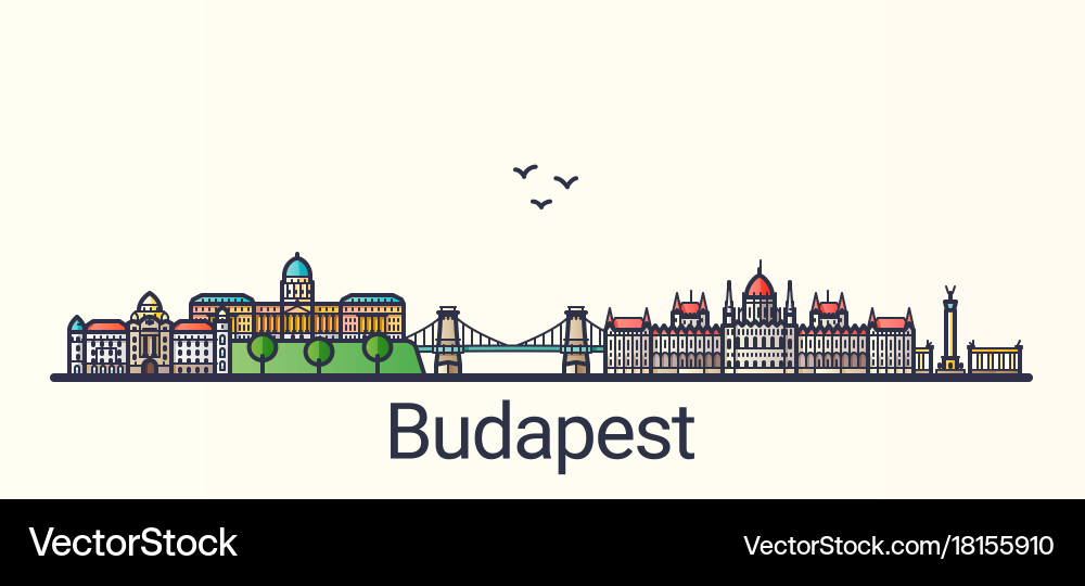Budapest Skyline Flat Line Art Vector Image