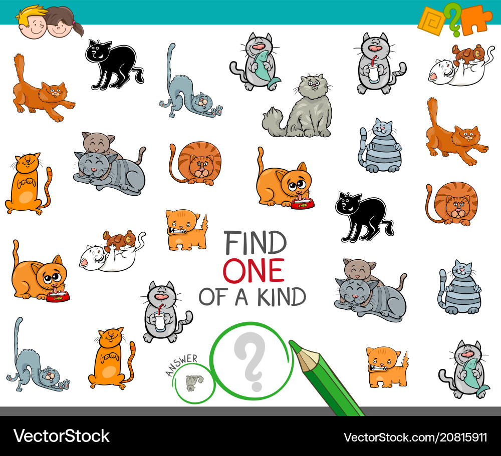 Find one of a kind picture with cat character Find one of a kind picture with cat character vector image