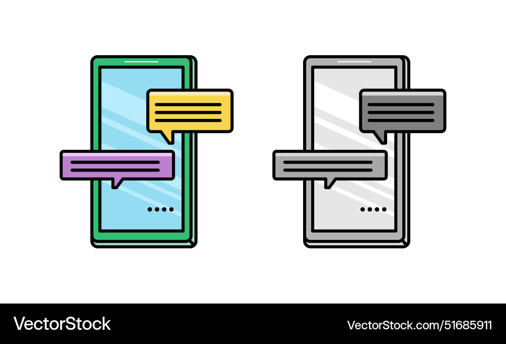 Message text chat app icon on mobile cell phone Message text chat app icon on mobile cell phone vector image