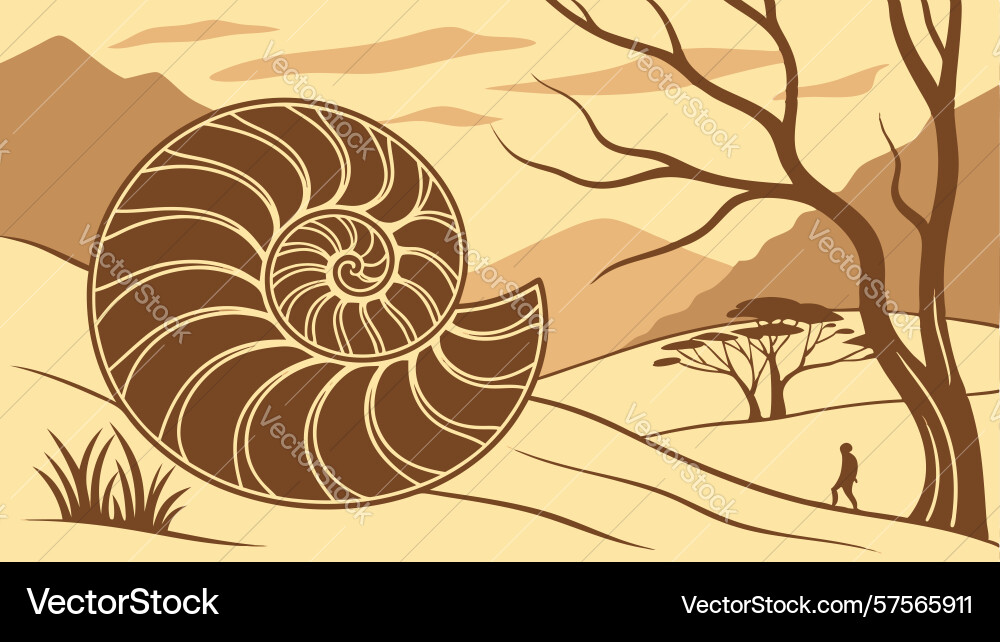 Nautilus shell in sparse desert landscape design Vector Image