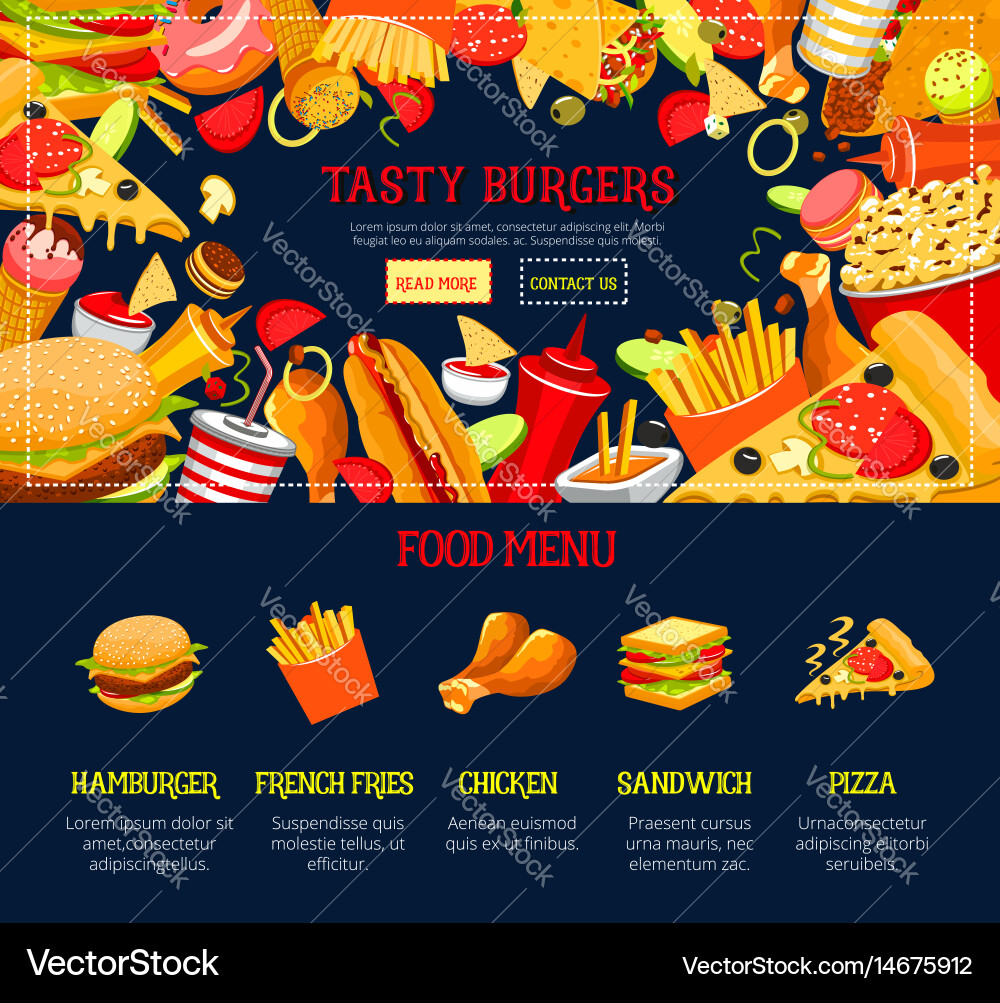 Fast Food Menu Website Template vector image
