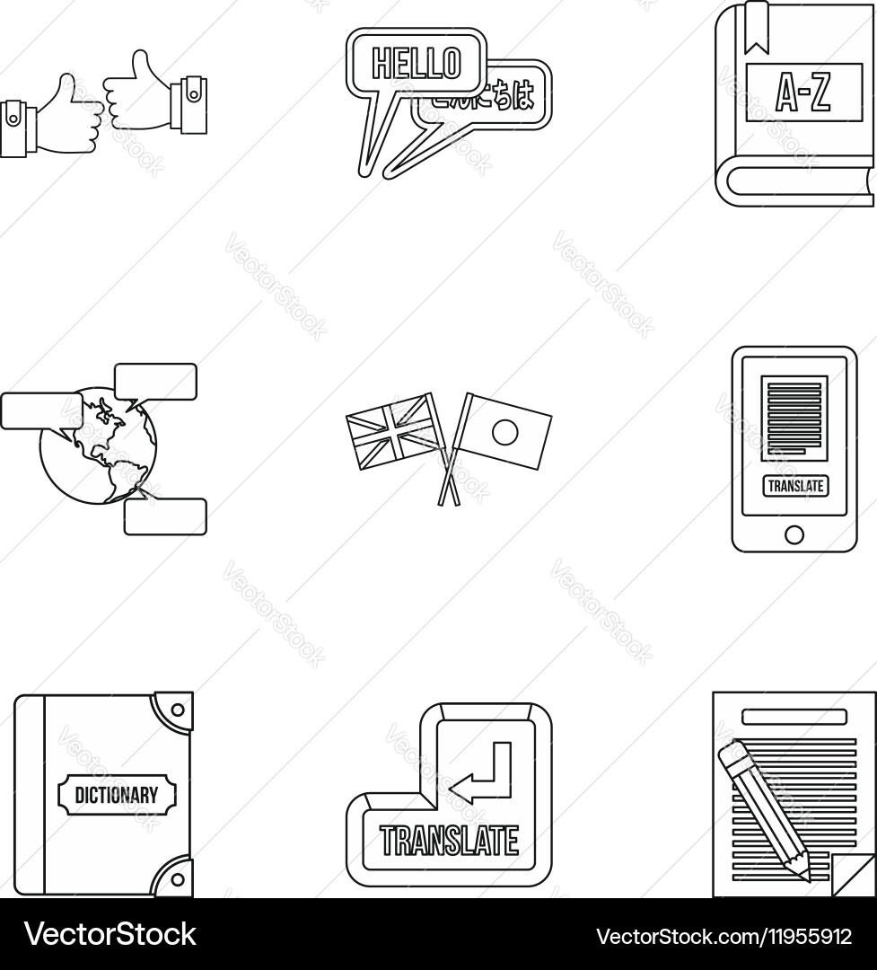 Foreign language icons set outline style Vector Image