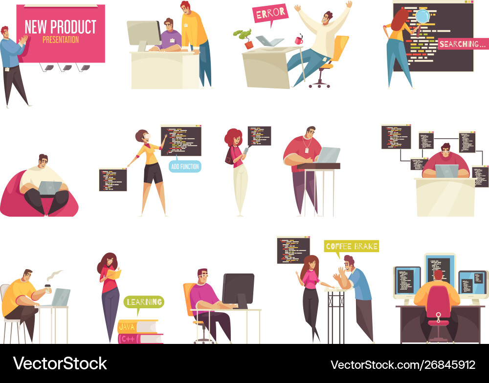 Programmer office set vector image