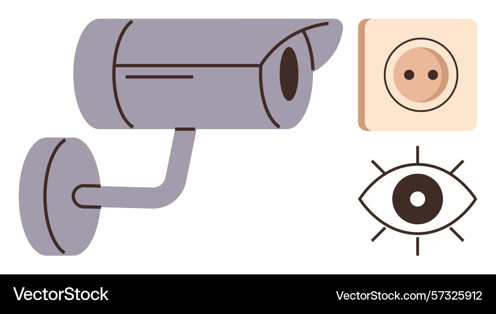 Security camera alert eye and power socket Security camera alert eye and power socket vector image
