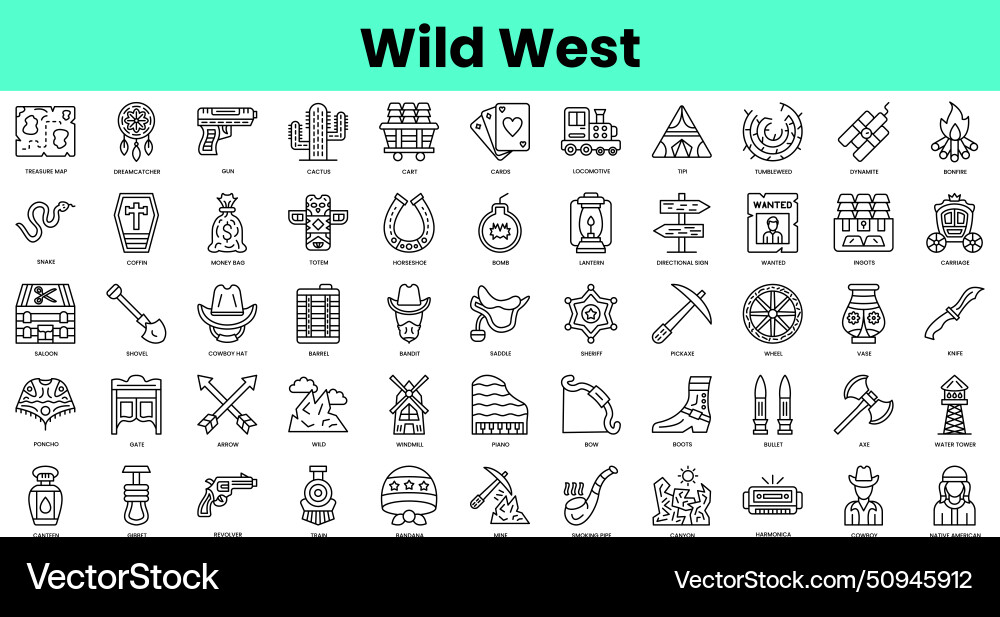 Set of wild west icons linear style icon bundle Set of wild west icons linear style icon bundle vector image