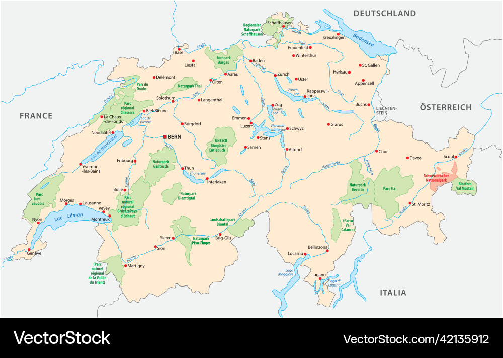 Swiss National & Nature Parks Map vector image
