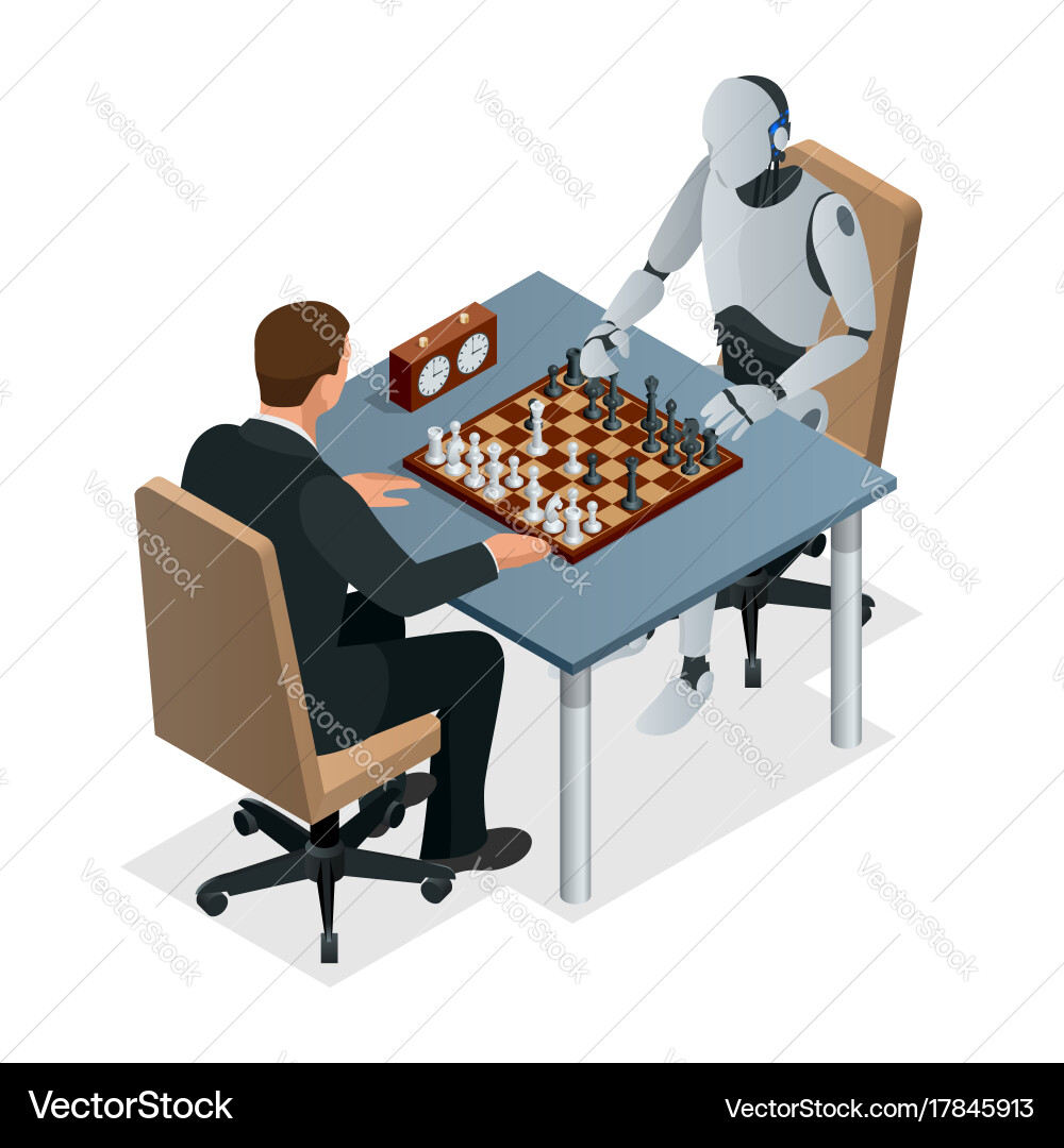 AI Chess Game with Robot vector image