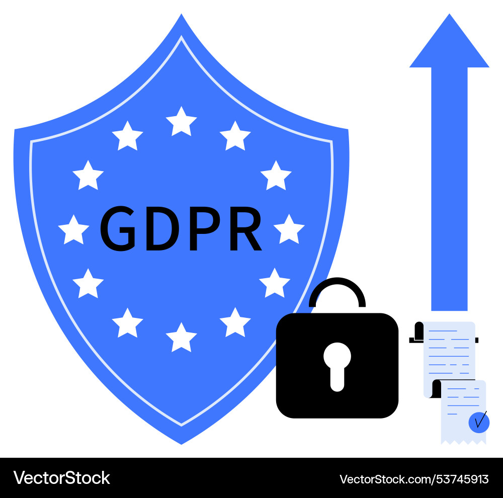 Gdpr shield with secure lock and data compliance Gdpr shield with secure lock and data compliance vector image