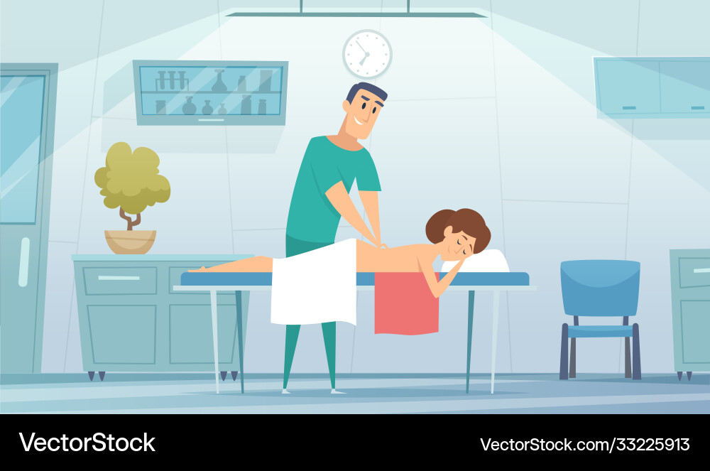 Massage room nurse works with patient medical Massage room nurse works with patient medical vector image