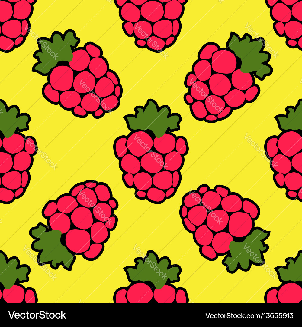 Raspberry Pattern - Yellow Background Vector Image