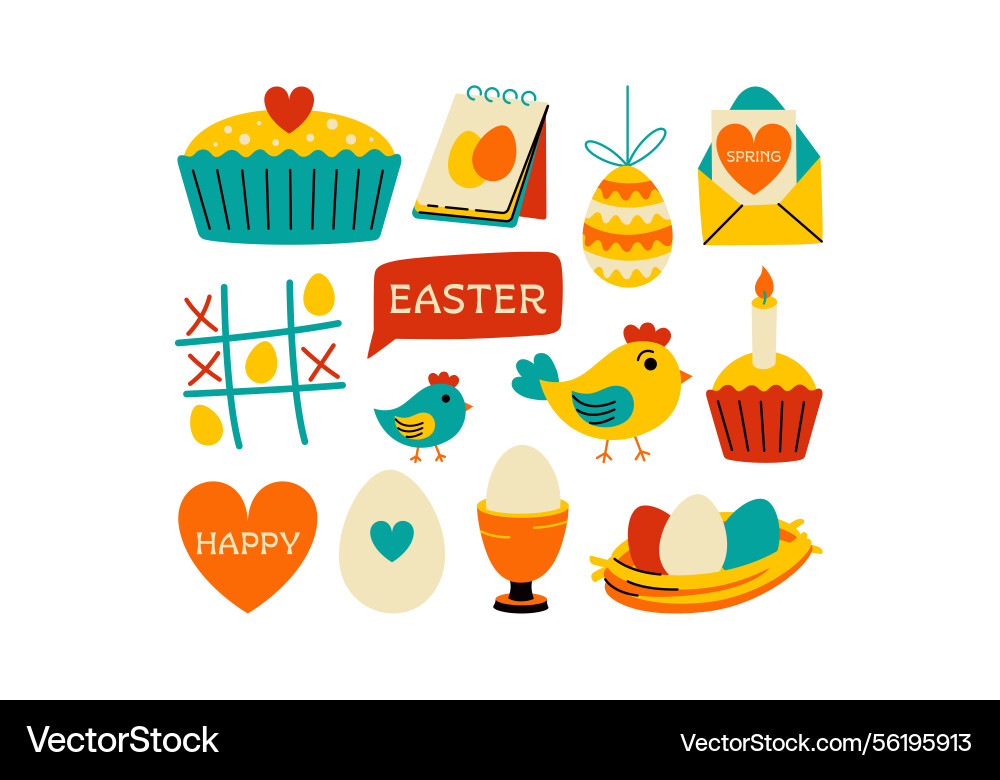 Set of spring elements and easter attributes Set of spring elements and easter attributes vector image