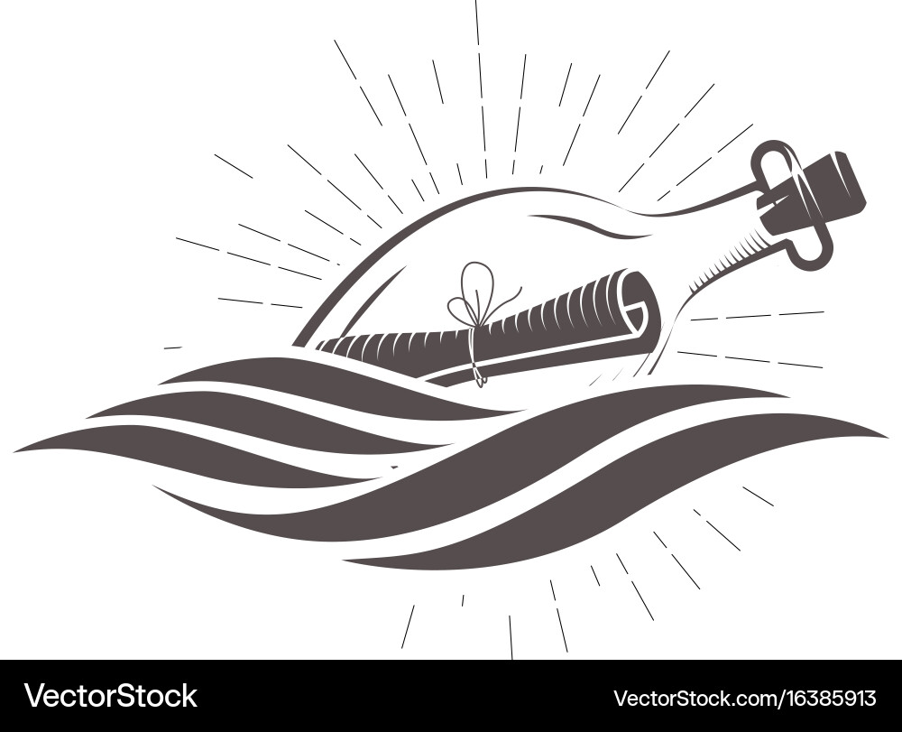 Sos message in a bottle floating on waves vector image