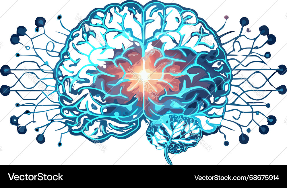 Illuminated brain with neural network digital Vector Image