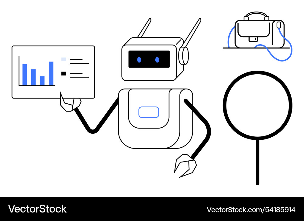 Robot presenting statistical data on a screen Vector Image