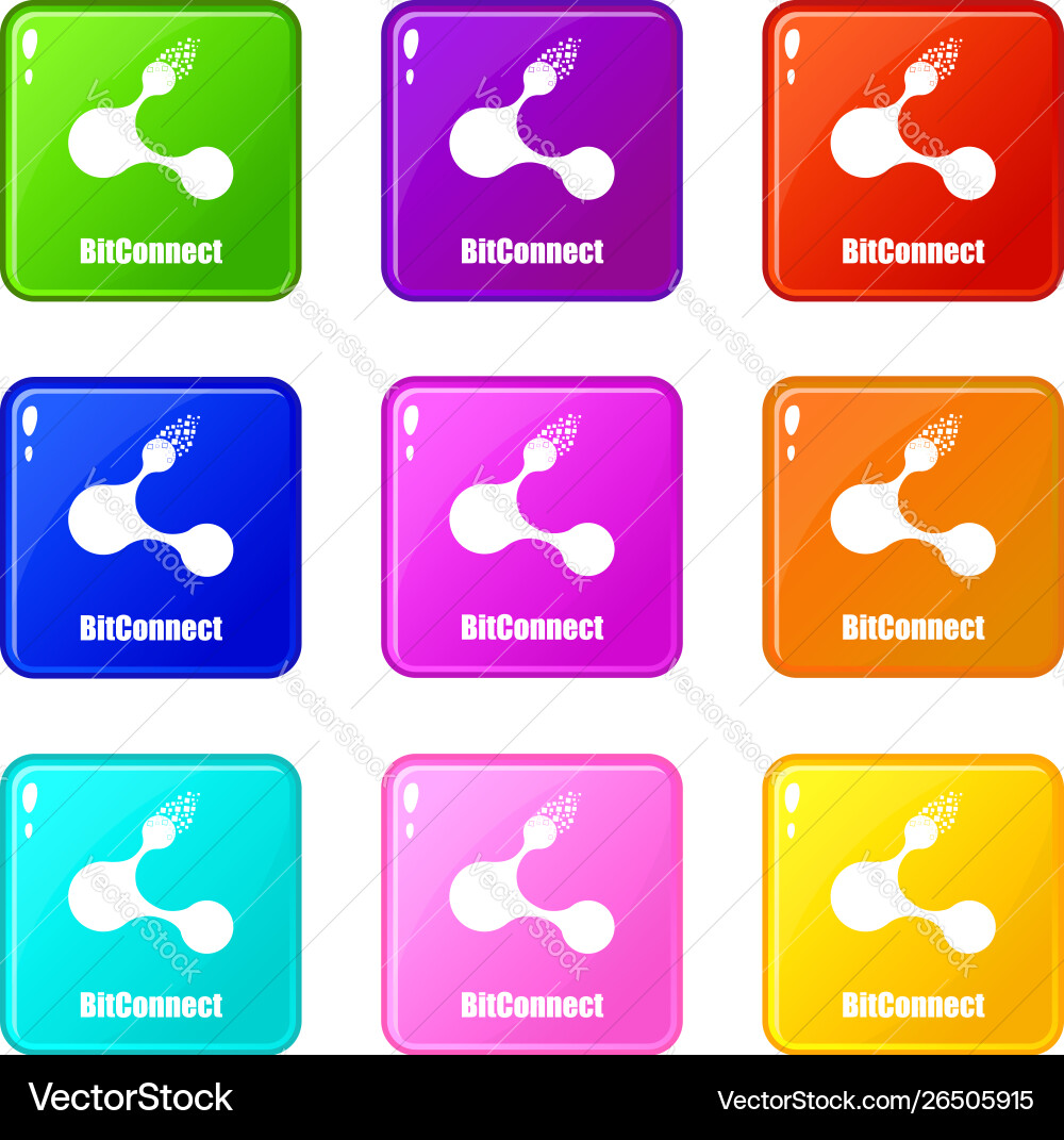 Bitconnect icons set 9 color collection Bitconnect icons set 9 color collection Vector Image