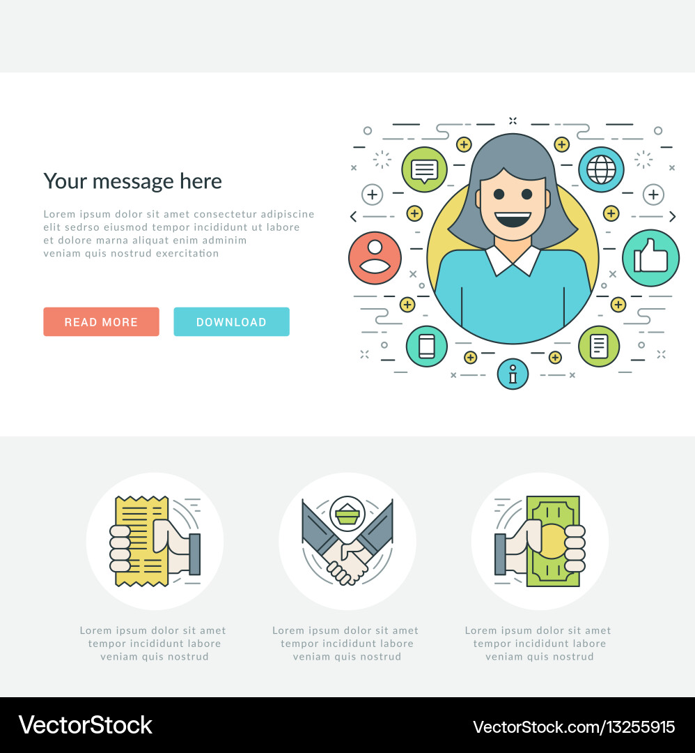 Flat line business concept web site header vector image