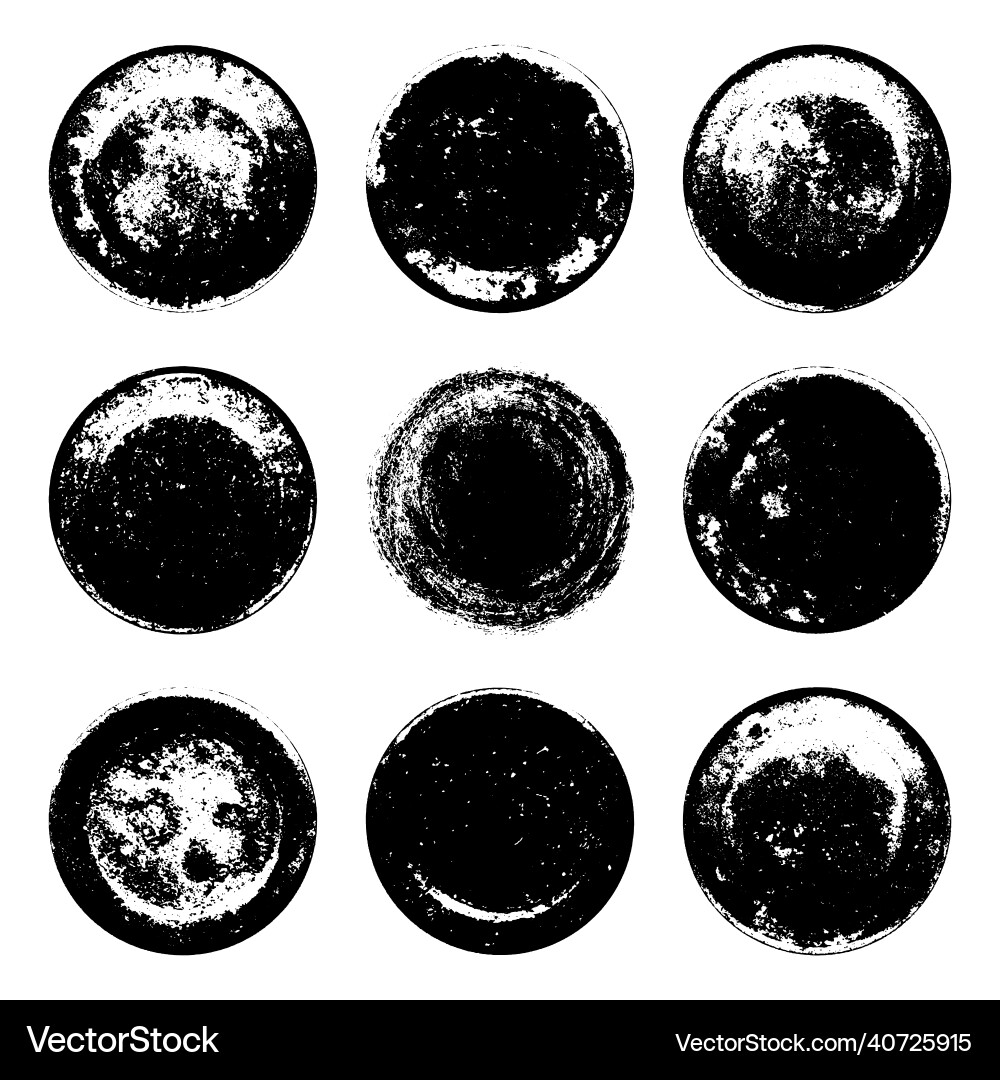 Set aus schwarzem Grunge Textur rund Form isoliert Set aus schwarzem Grunge Textur rund Form isoliert vektorbild
