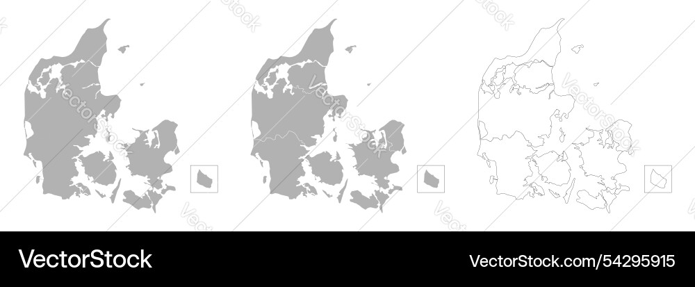 Set of denmark maps with main map and regional Vector Image
