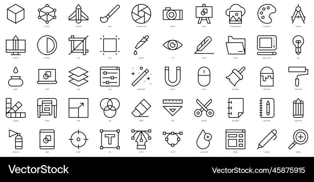 Set of simple outline graphic design icons thin Set of simple outline graphic design icons thin vector image