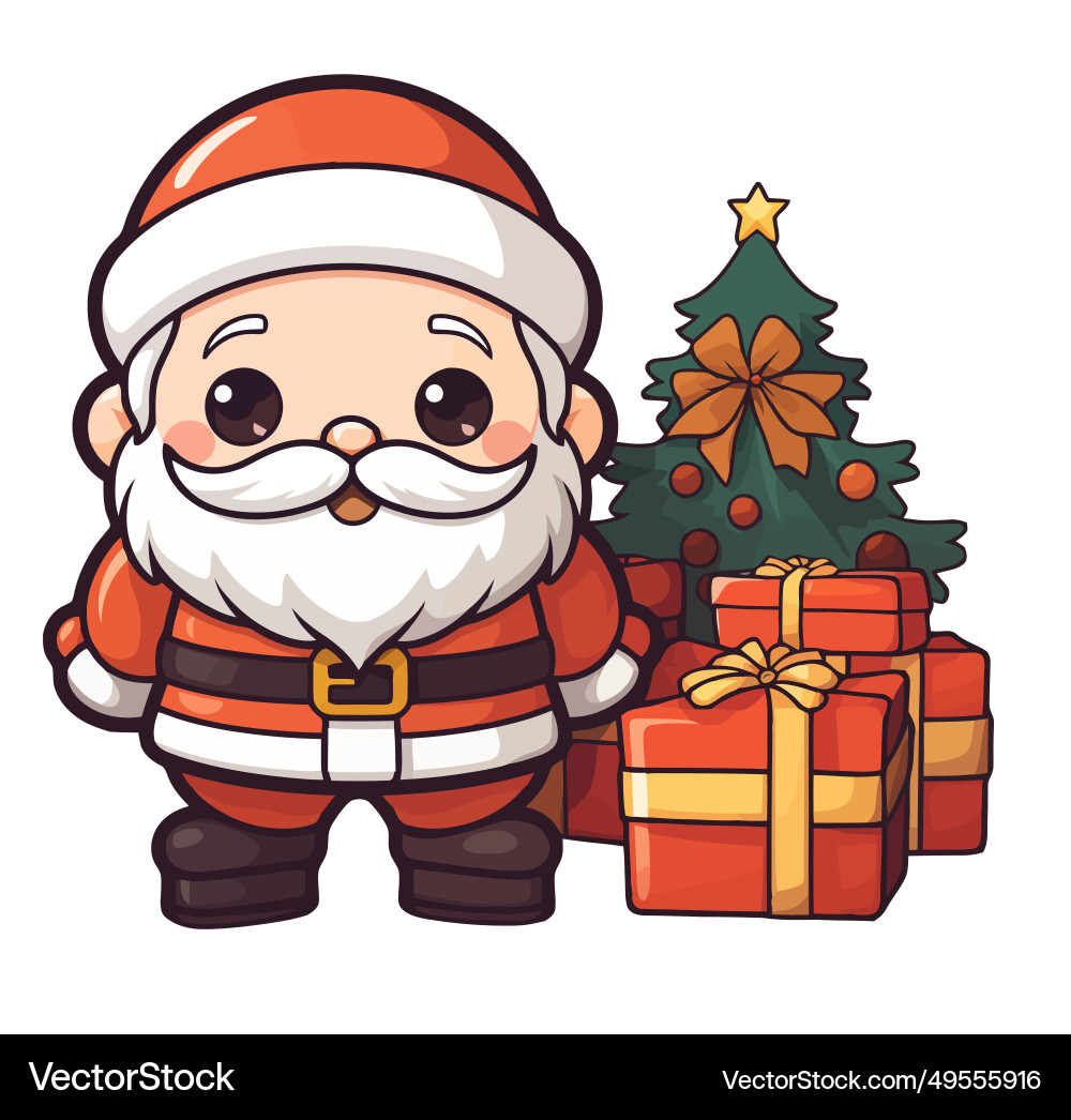 Santa claus christmas tree and present boxes Santa claus christmas tree and present boxes vector image