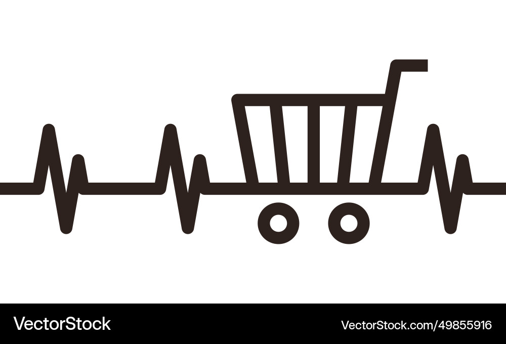 Shopping cart heartbeat vector image