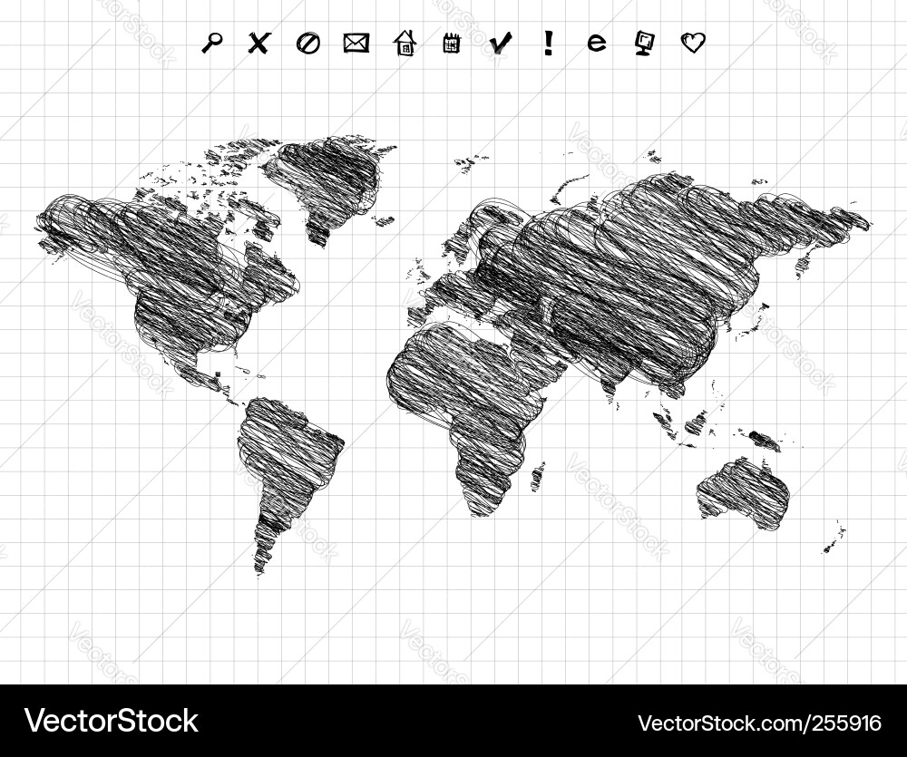 World map drawing pencil sketch Royalty Free Vector Image