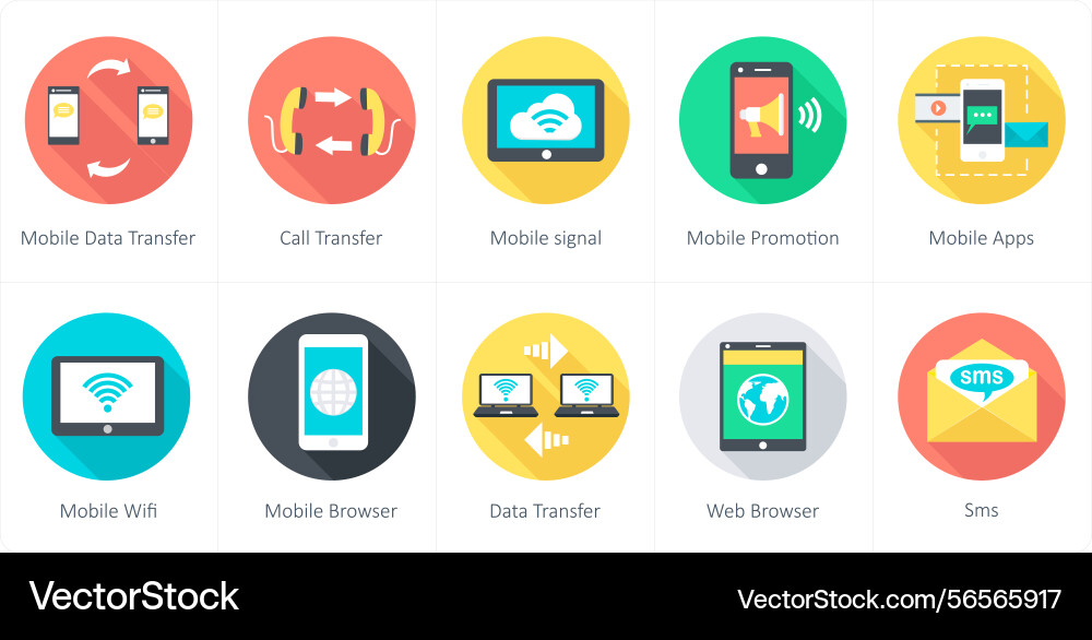 A set of 10 communication icons as mobile data Vector Image