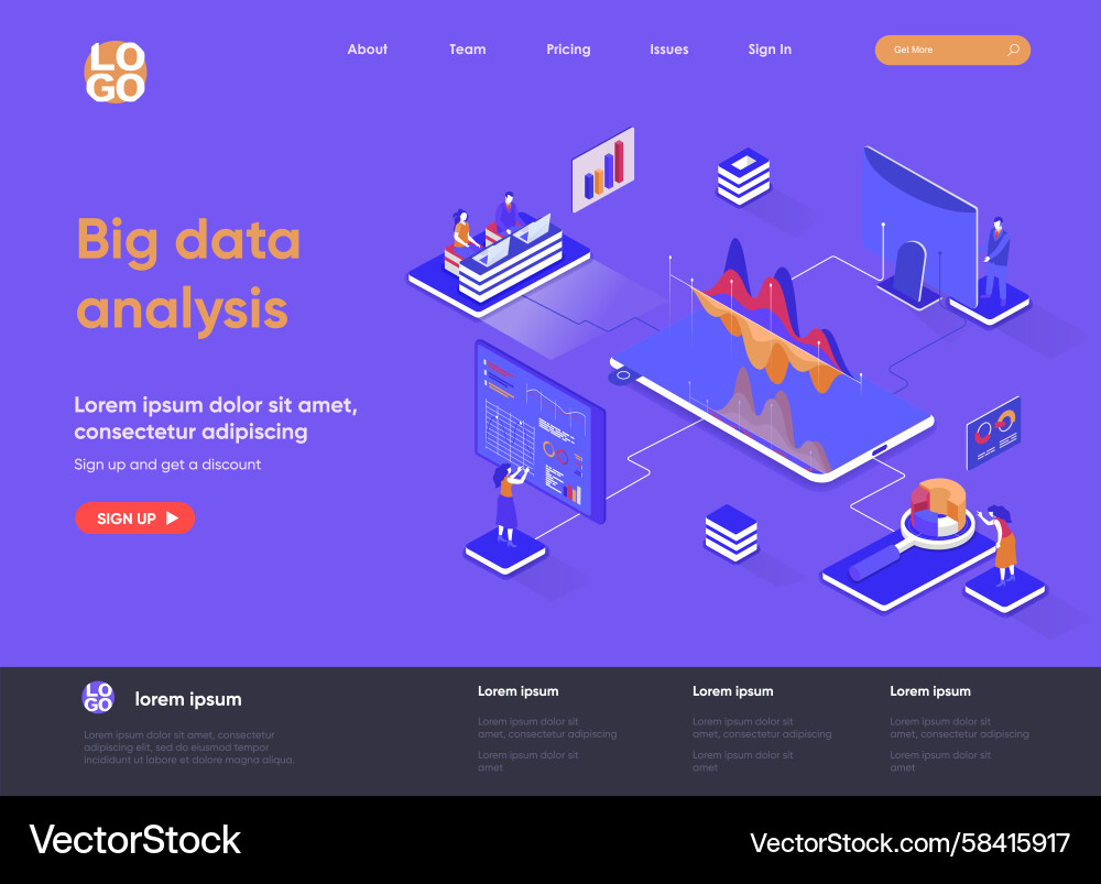 Big Data Analysis Isometric Landing Page Vector Image
