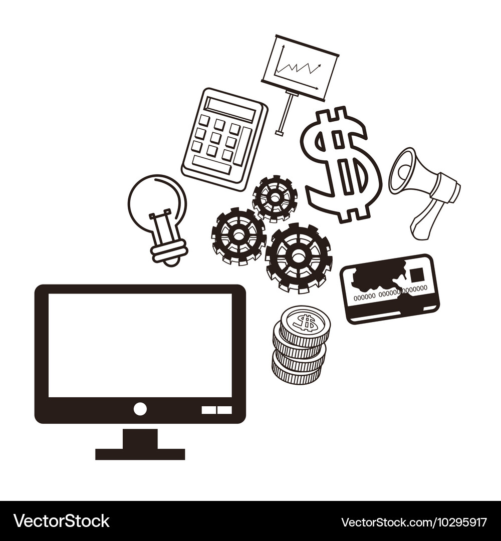 Computer technology sketch icon set Vector Image