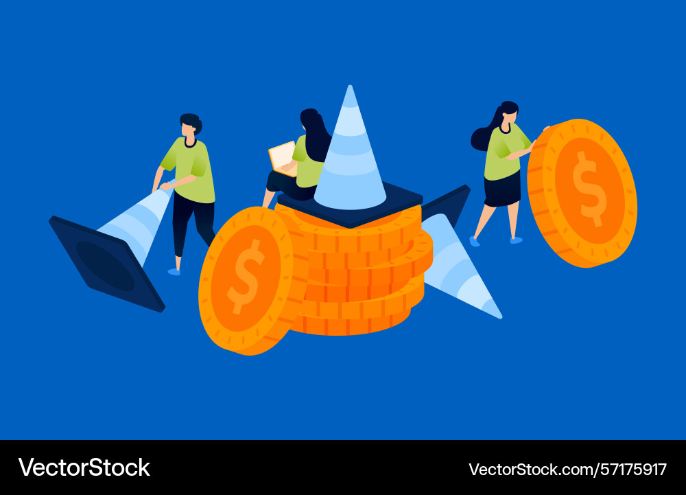 Piles of coins with warning cones representing Vector Image