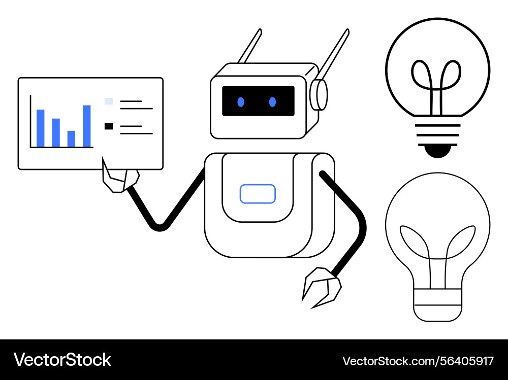 Robot presenting data insights with light bulb Robot presenting data insights with light bulb vector image