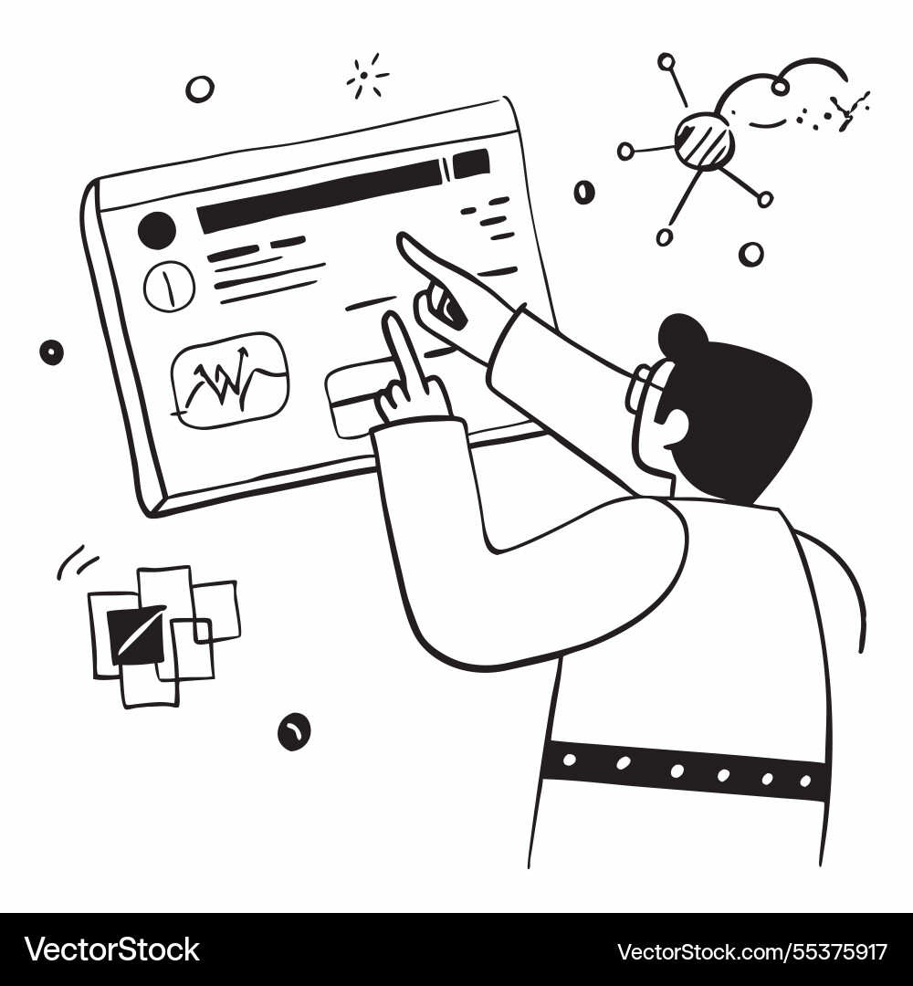 Scientist using a glossy touchscreen interface Vector Image