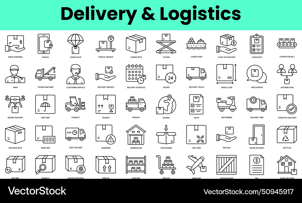 Set of delivery and logistics icons linear style Set of delivery and logistics icons linear style vector image