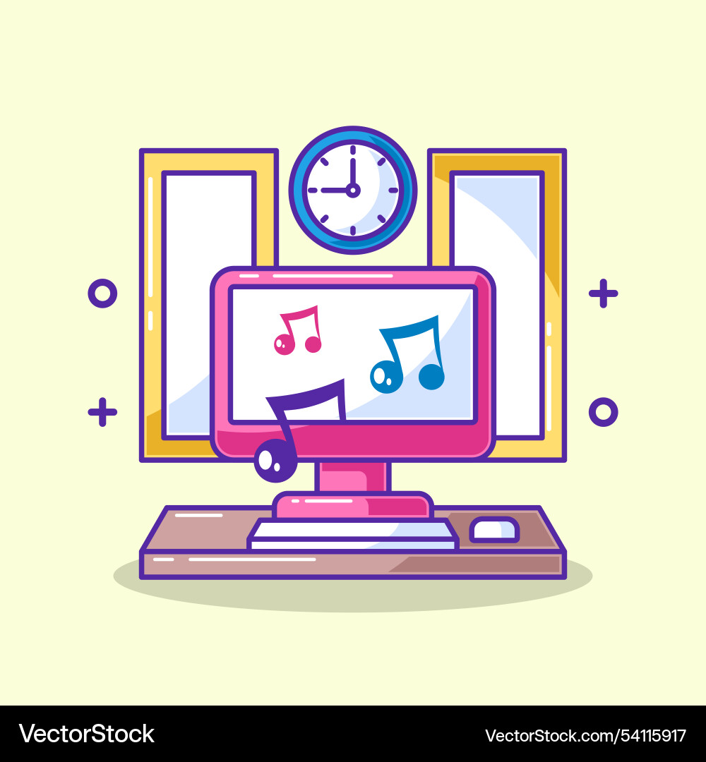 Workspace in room with computer table Vector Image