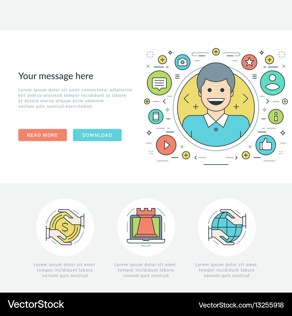 Flat line business concept web site header vector image