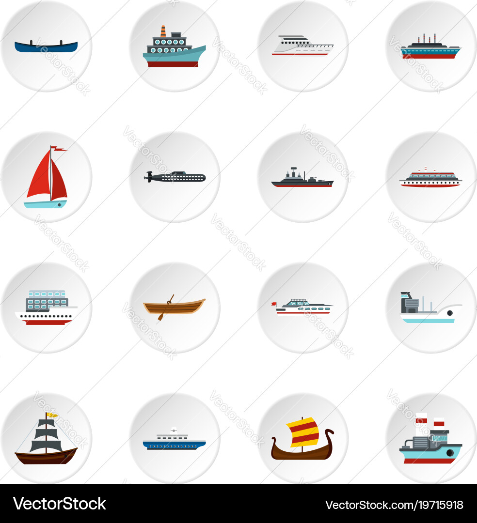 Sea transport set flat icons Vector Image