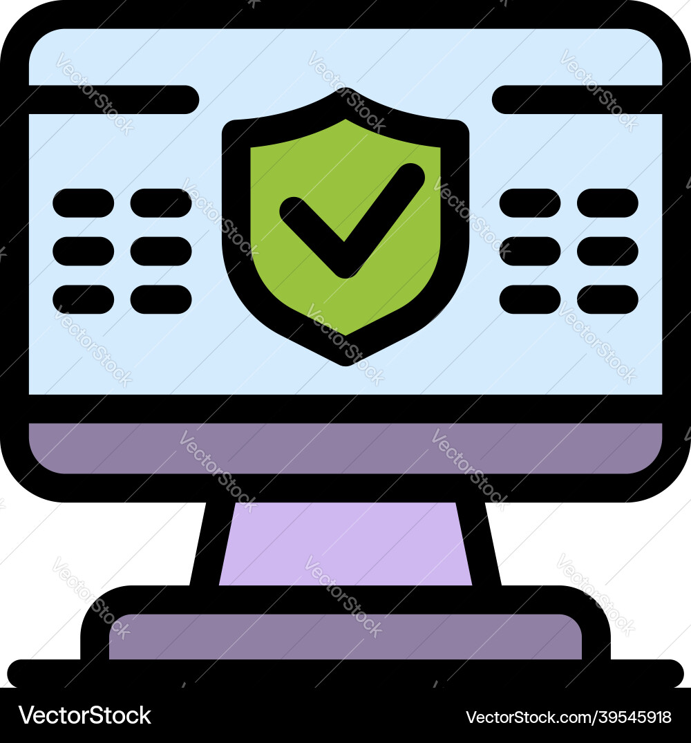 Secured computer icon color outline Secured computer icon color outline vector image