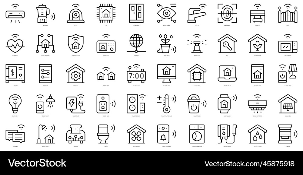 Set of simple outline smart home icons thin line vector image