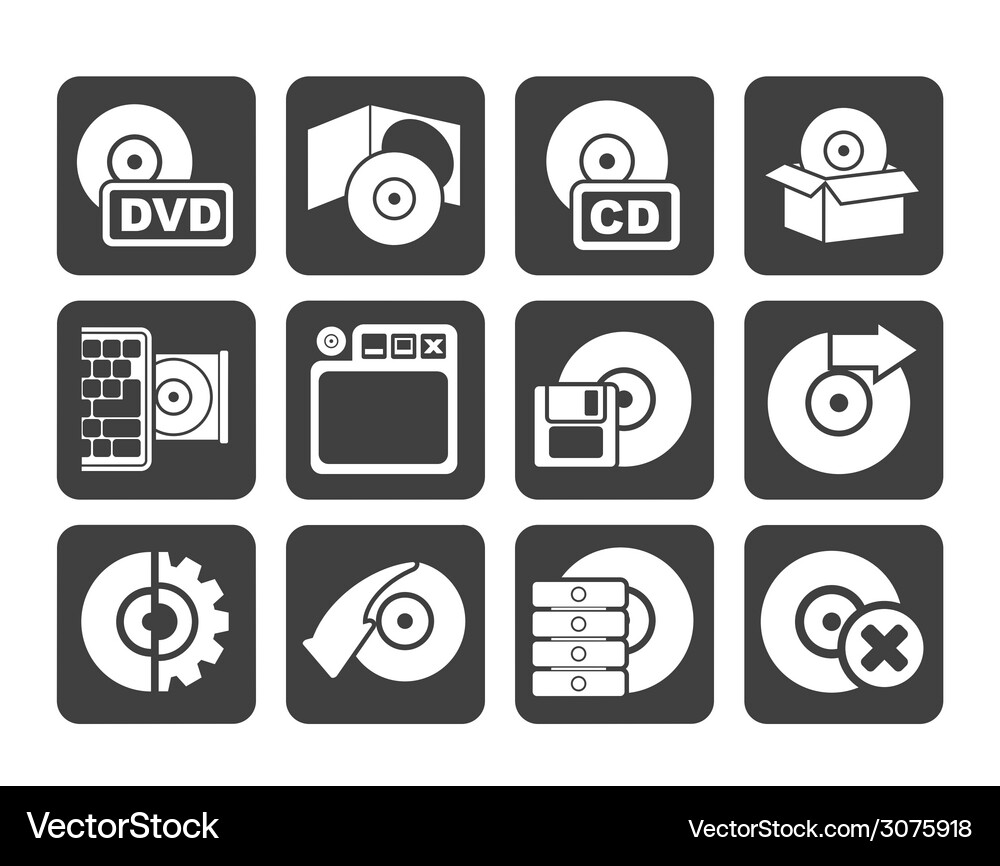 Silhouette computer media and disk icons Vector Image