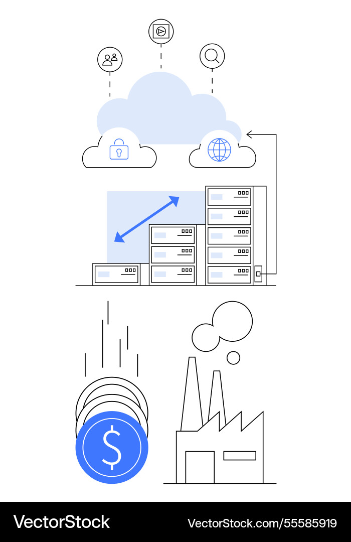 Cloud computing architecture with server data Vector Image