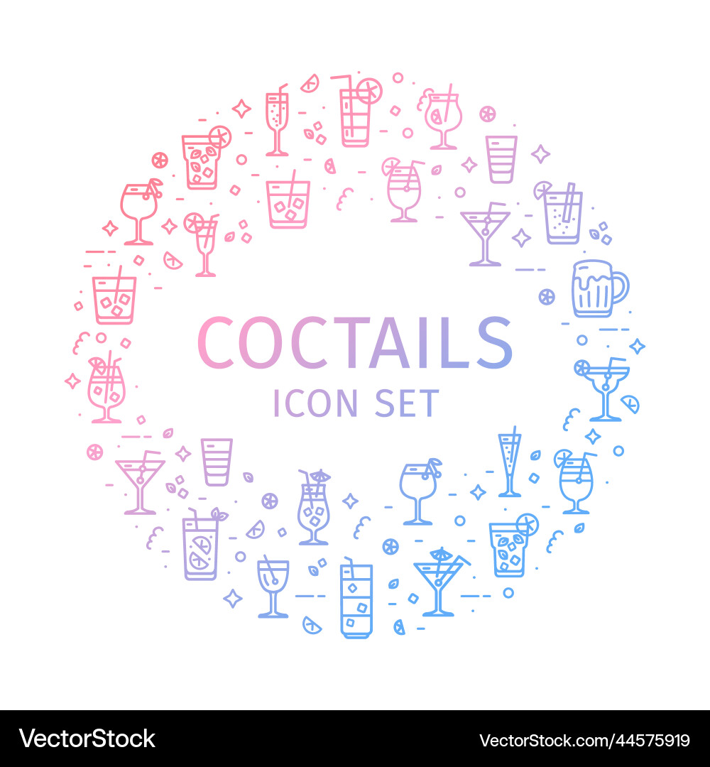 Coctails round design template thin line icon Coctails round design template thin line icon vector image