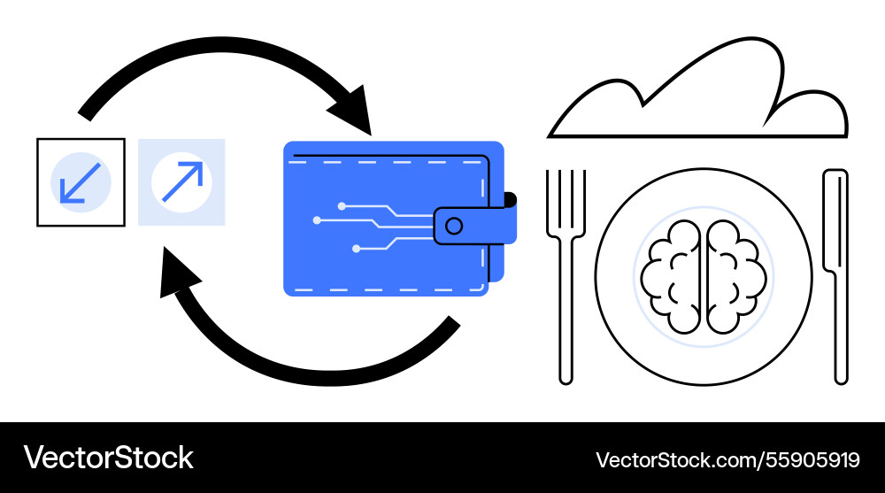 Digital wallet and brain symbolizing technology Digital wallet and brain symbolizing technology vector image