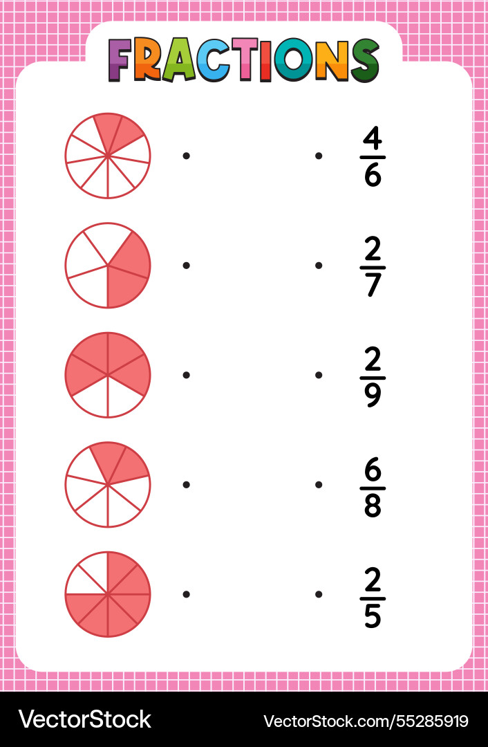 Fractions with pie charts and numbers Fractions with pie charts and numbers vector image