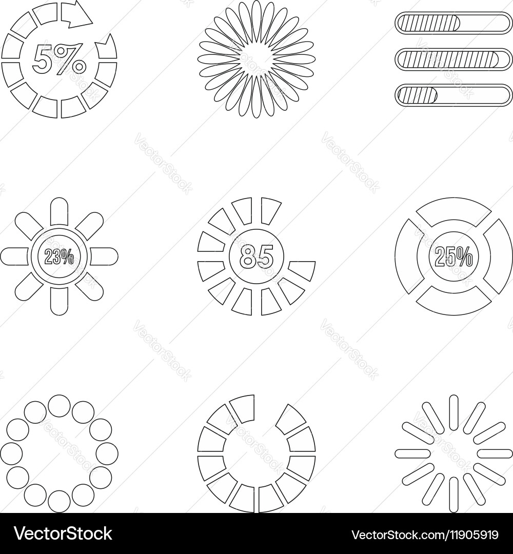 Loading and waiting icons set outline style Vector Image