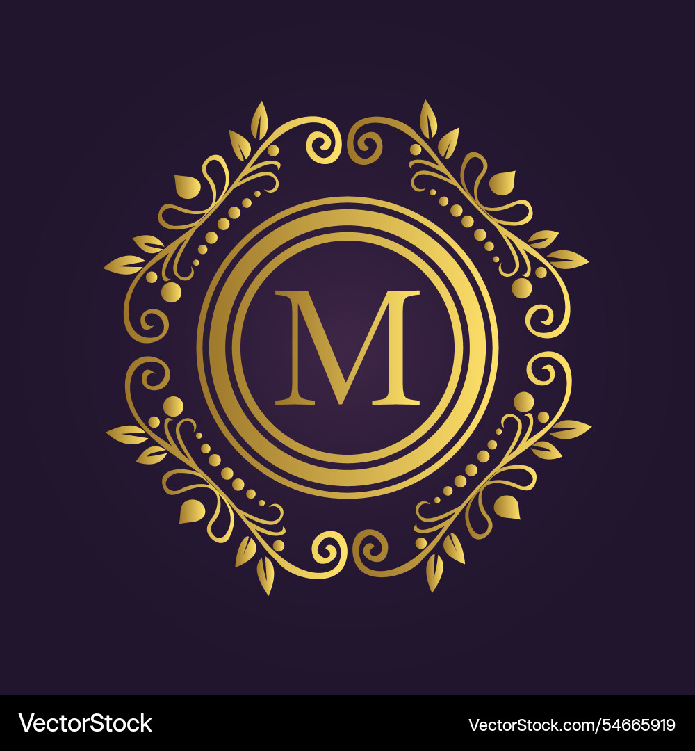 Luxurious gold floral scrollwork and m on purple Luxurious gold floral scrollwork and m on purple vector image