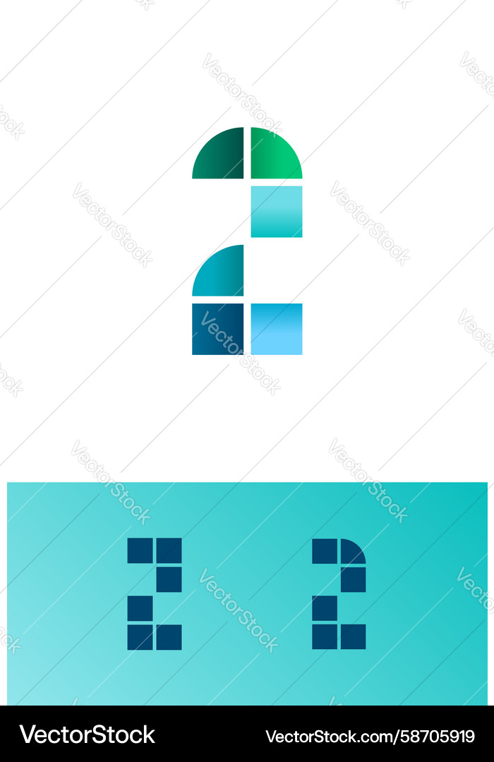 Mosaic number 2 pixeled numeral made tile style Mosaic number 2 pixeled numeral made tile style Vector Image