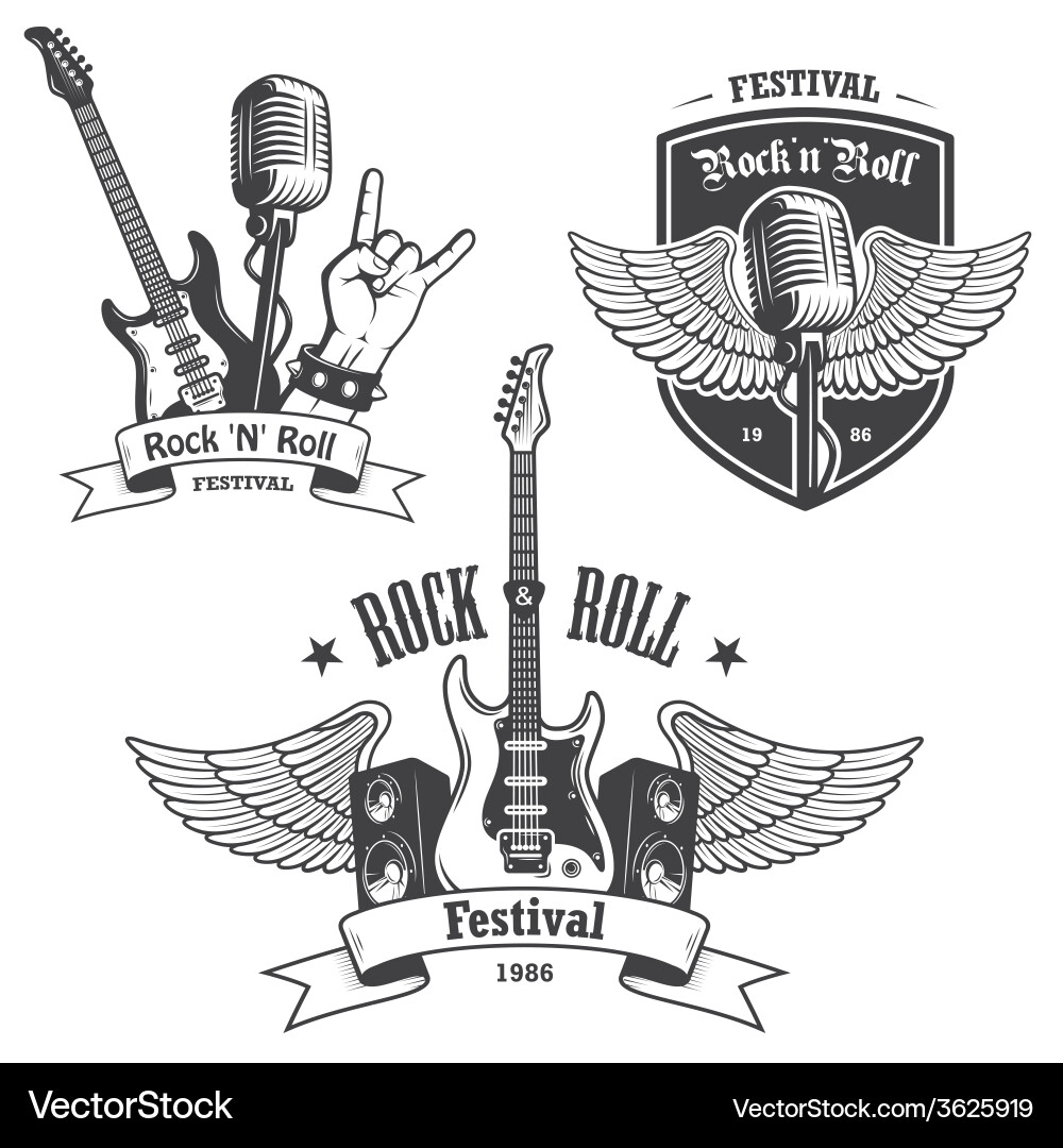 Rock & Roll Music Emblems Set Vector Image
