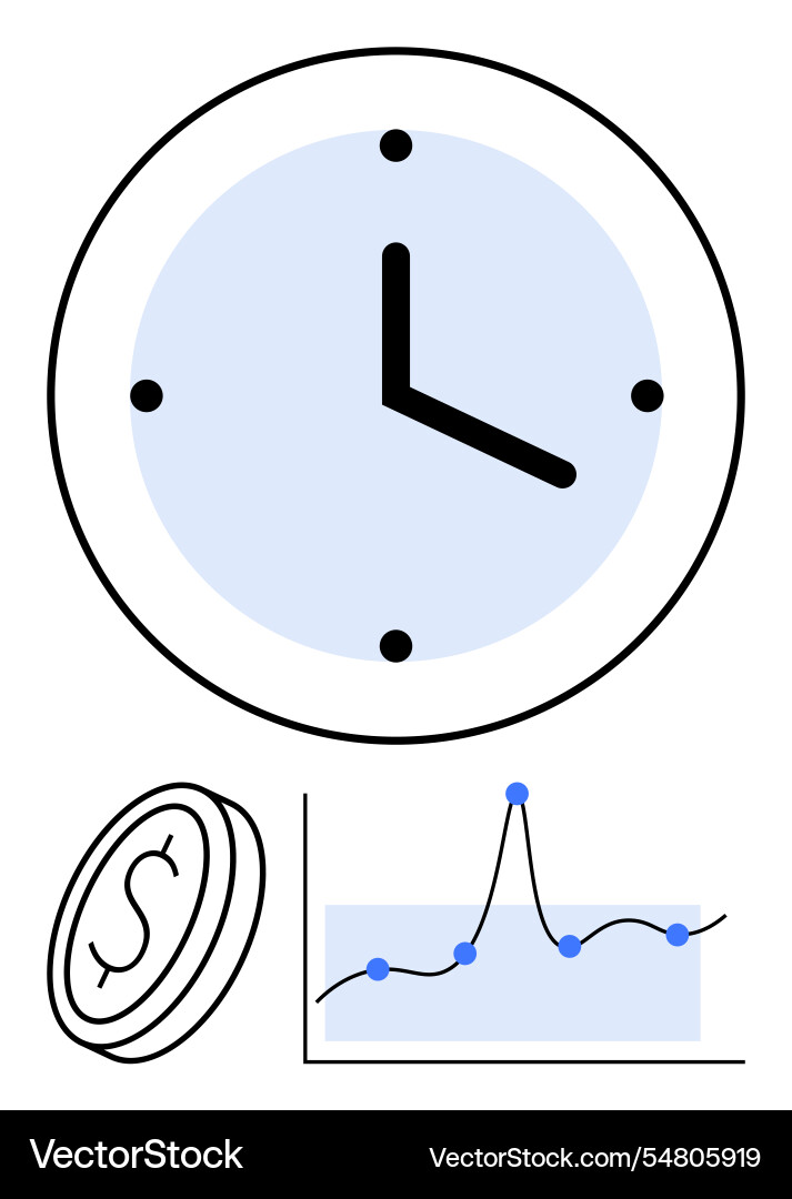 Time and finance balancing clock coin graph Time and finance balancing clock coin graph Vector Image