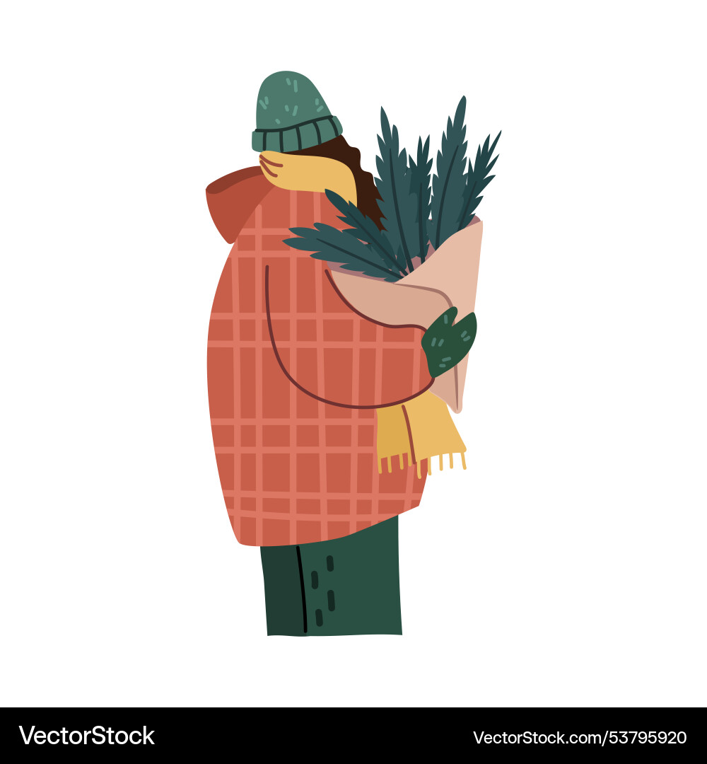 Female character with fir branches winter season Female character with fir branches winter season vector image